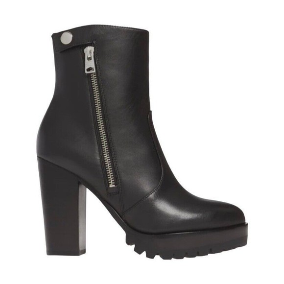 ALLSAINTS Women’s Ana Block Heel Leather Zipper Ankle...